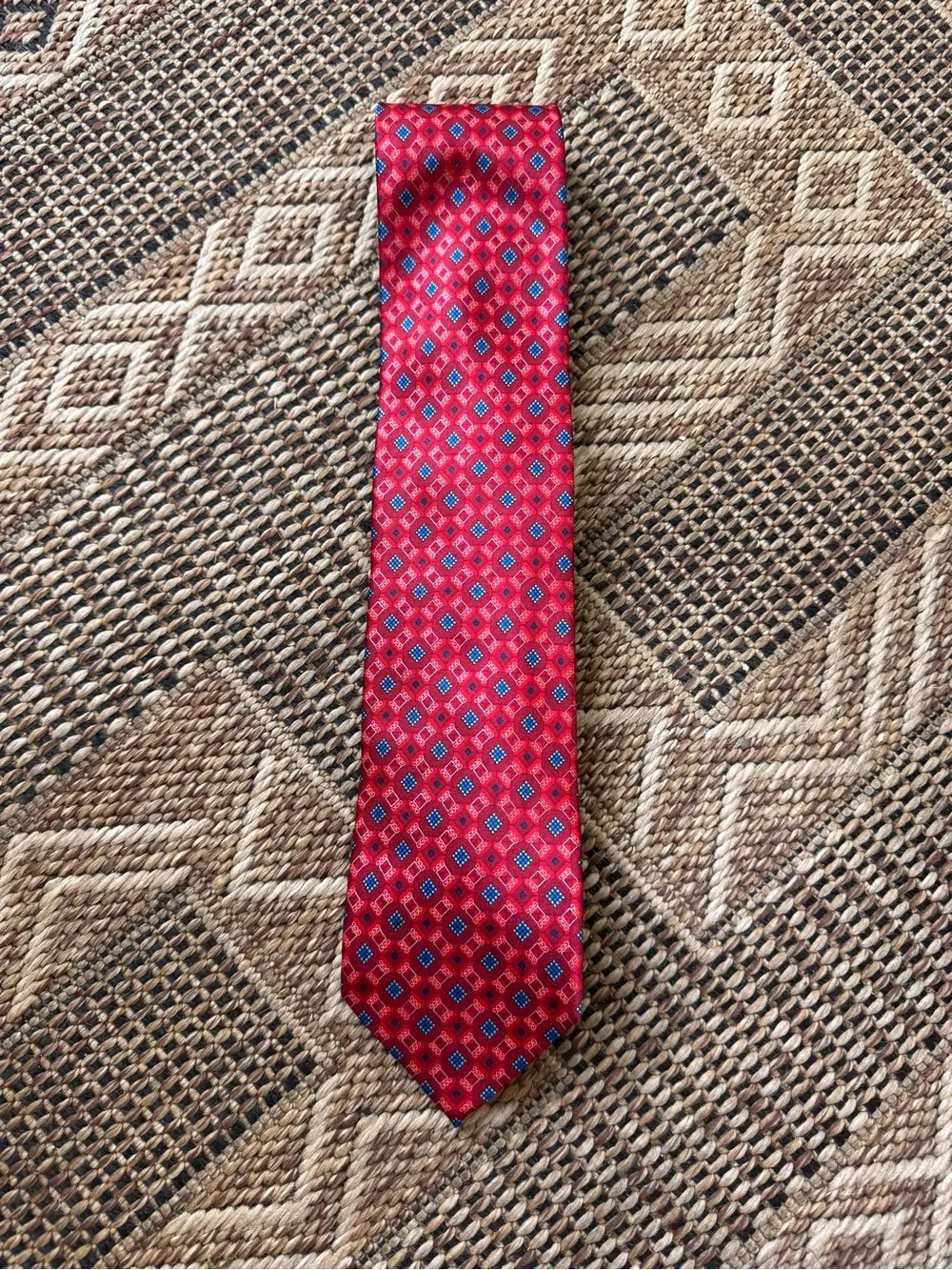 Ermenegildo Zegna Mens 100% Silk Tie Red Blue Made in Italy
